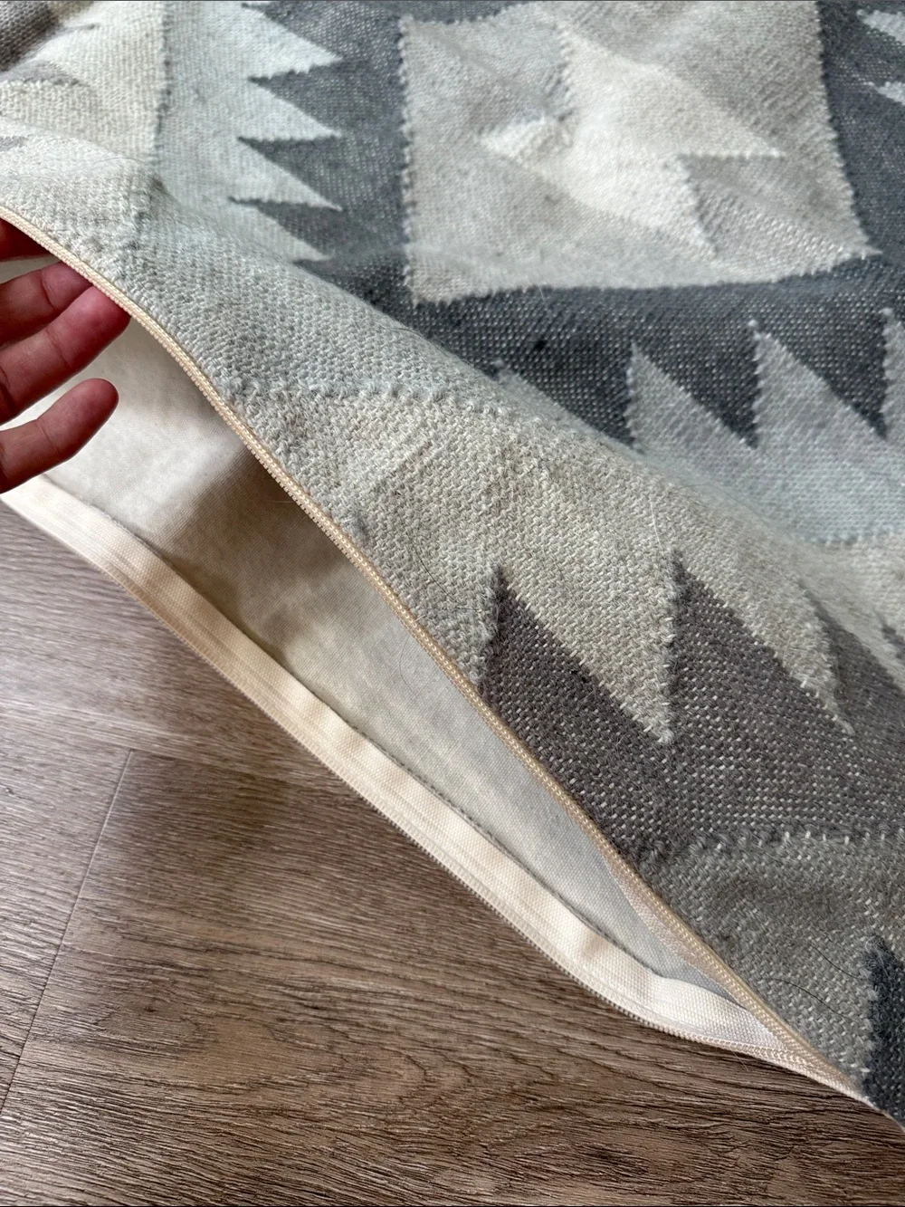 Geometric Tribal Rug Accent Pillowcases Neutral Gray tones .